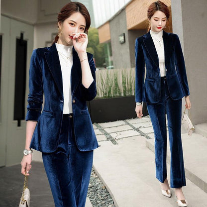 Gold Velvet Solid Color Small Suit Jacket Suit Women - Cruish Home