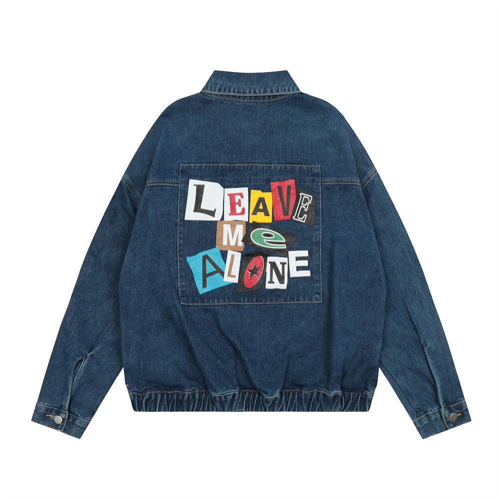 Creative Contrast Color Letter Printing Denim Jacket - Cruish Home