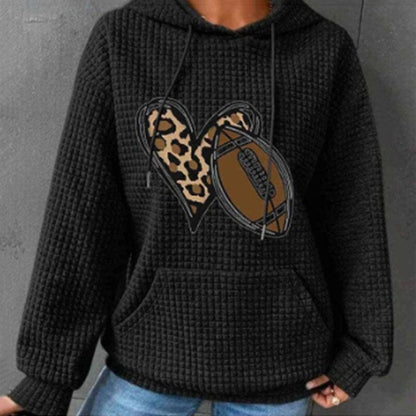 Women's Long-sleeved Round Neck Pullover Hooded Waffle Sweater - Cruish Home