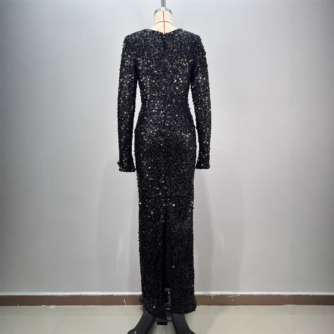 Women's Fashionable Sequins Long Sheath Dress