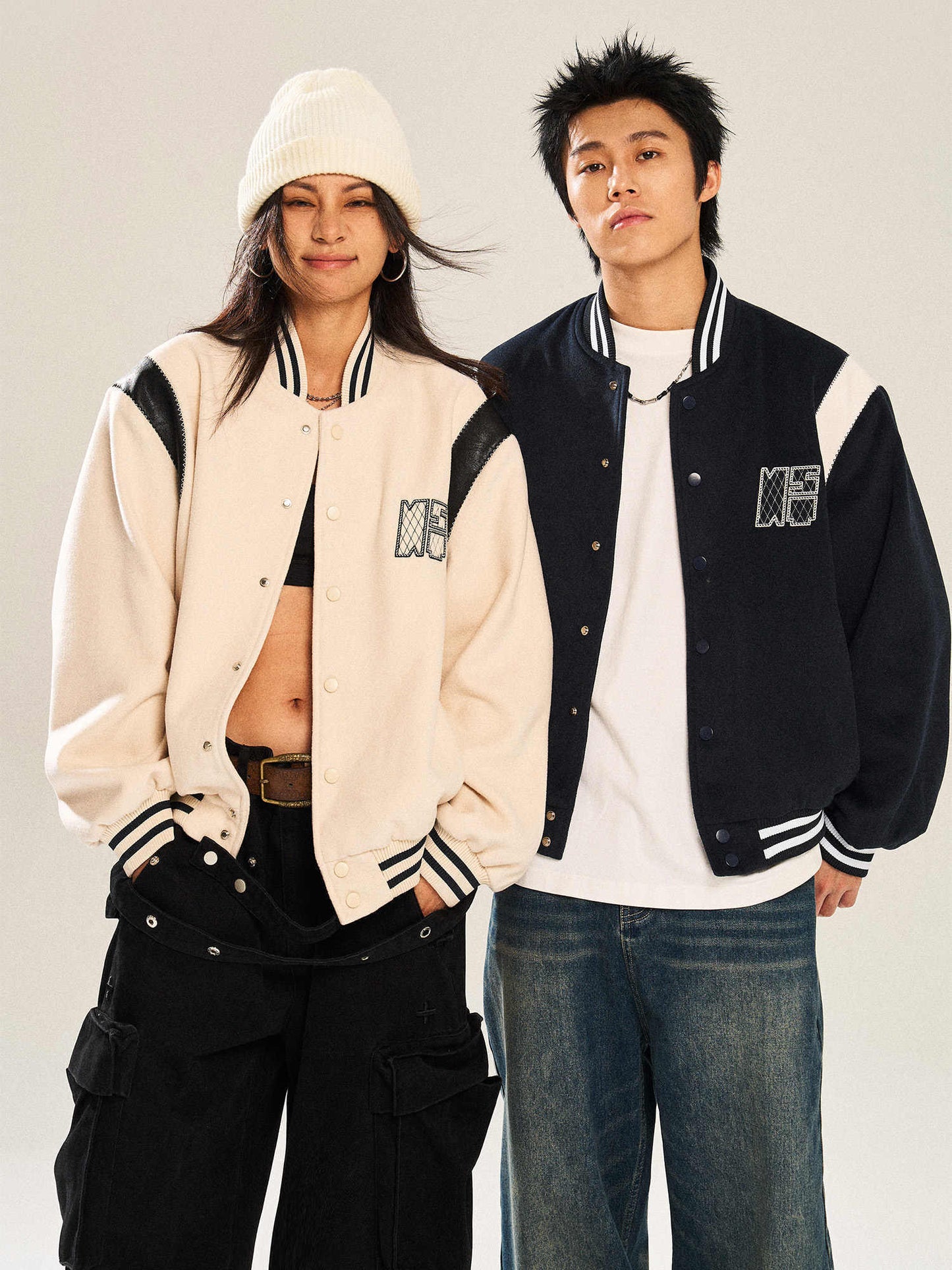 Contrast Color Embroidered Couple's Baseball Uniform Jacket Coat