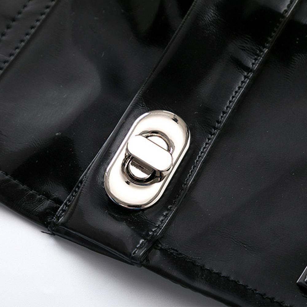 UP Leather Coat Padded Shoulder Glossy Half-length Vest Men's Lapel Metal Buckle Cardigan Vest Jacket Short - Cruish Home