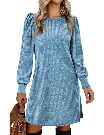 European And American Fashion Women's Knitted Puff Sleeve Casual Loose Dress