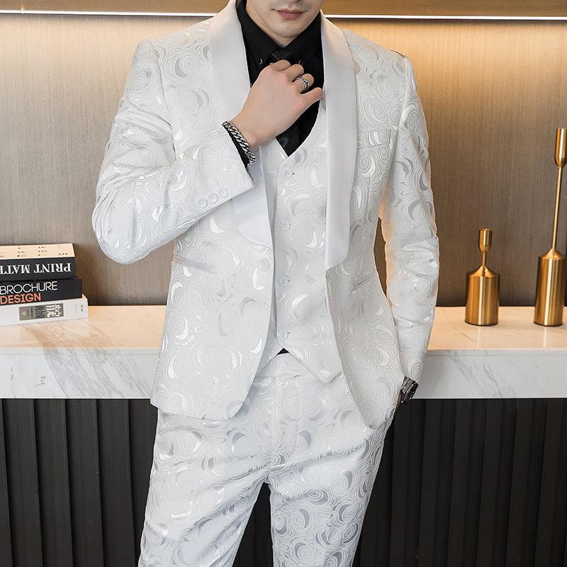 Wedding Embossed Dress Suit Three-piece Suit For Men - Cruish Home