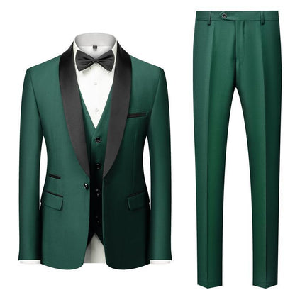 Men's Suit Set Green Fruit Collar Stage Suit Dress Host Performance Bridegroom Best Man Three-piece Suit - Cruish Home