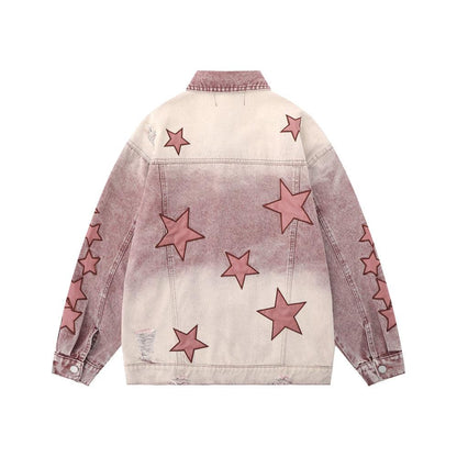 Five-pointed Star Embroidery Denim Jacket Men - Cruish Home