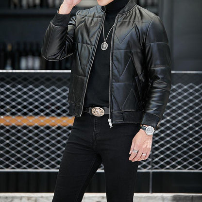 Men's Standing Collar Casual Zipper PU Leather Jacket - Cruish Home