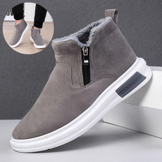 Fashion Snow Boots For Men Winter Warm Flat Cotton Plush Shoes With Side Zipper Casual Daily Fleece Ankle Boot - Cruish Home