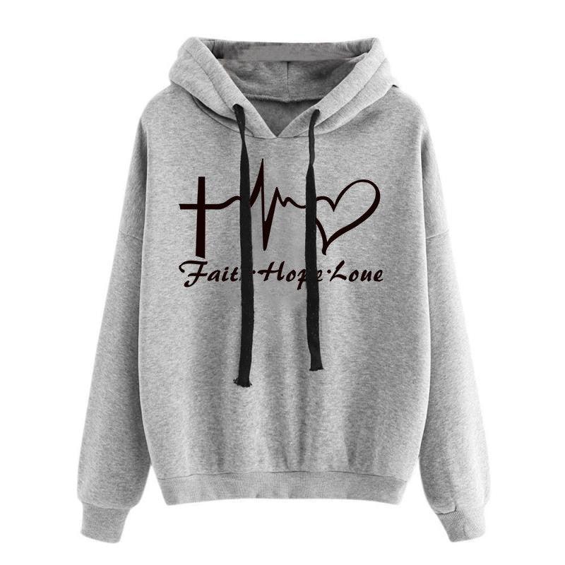 Heart Print Hoodie Sweatshirt Pullover Tops Women Long Sleeve Sports Clothes - Cruish Home