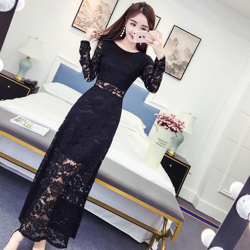 Temperament Slim Slim Sexy Long-sleeved Lace Dress - Cruish Home