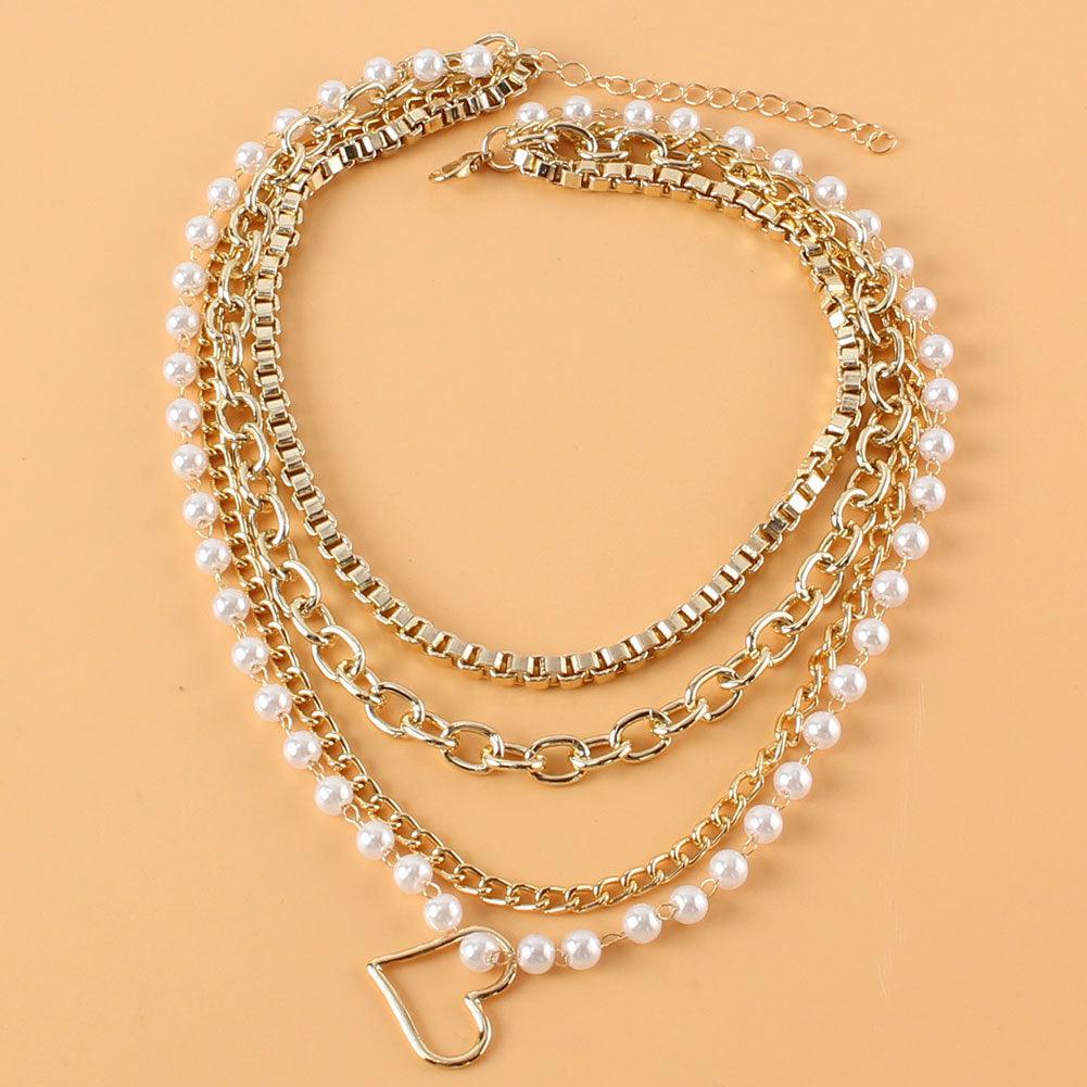 Vintage Alloy Peach Heart Pendant Round Bead Chain Necklace - Cruish Home