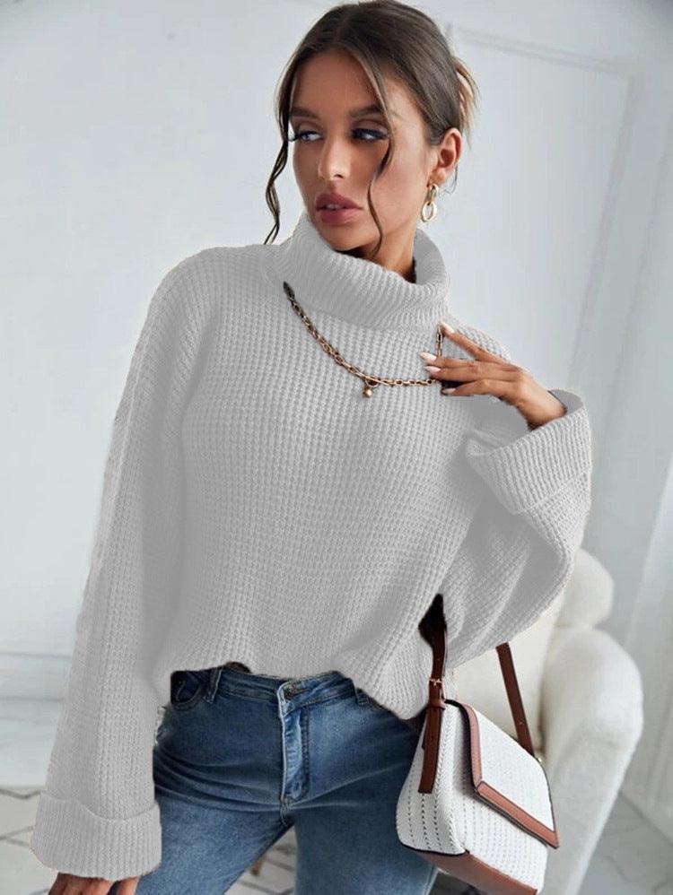 New Style High Collar Solid Color Slim Knit Sweater For Women - Cruish Home