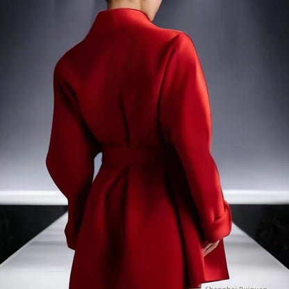 Red Autumn And Winter Bathrobe Style Reversible Cashmere Coat Women