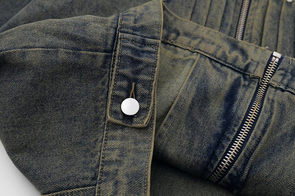 Washed And Worn Zipper Pocket Denim Jacket - Cruish Home