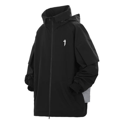 New Hidden Hooded Men's Loose Casual Stand Collar Zipper Jacket