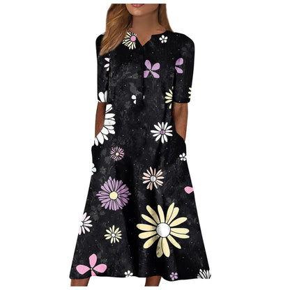 Women's Long Sleeve Long Printed Dress - Cruish Home