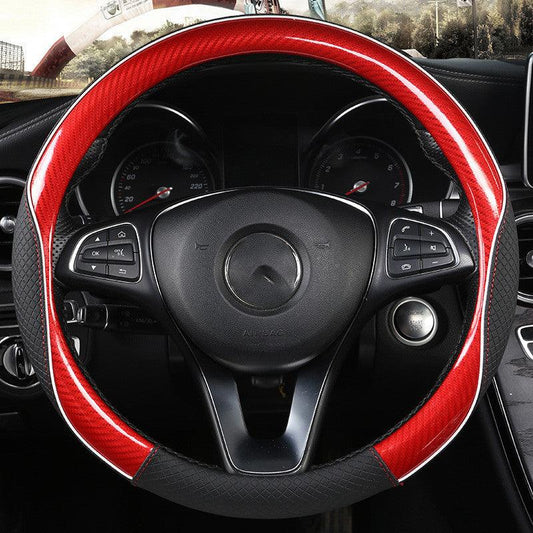 Car Steering Wheel Cover Round Handle Cover Carbon Fiber Texture - Cruish Home