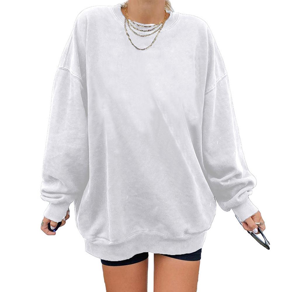 Letter Print Hoodless Sweater Women's Solid Color Loose Pullover - Cruish Home