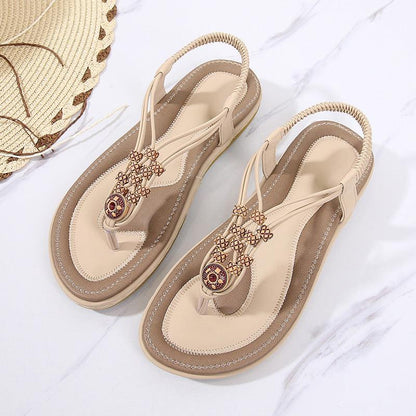 Bohemian Wooden Bead Woven Plus Size Flat Shoes - Cruish Home