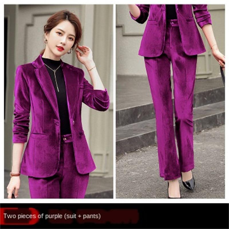 Gold Velvet Solid Color Small Suit Jacket Suit Women - Cruish Home