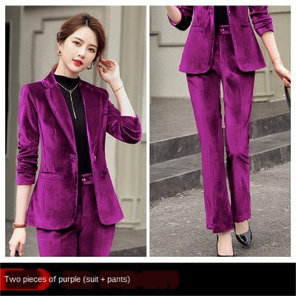 Gold Velvet Solid Color Small Suit Jacket Suit Women - Cruish Home