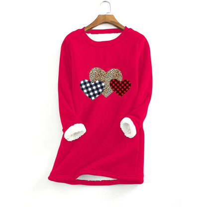 Autumn And Winter Women's Fleece-lined Women's Round Neck Sweater - Cruish Home