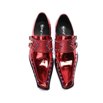 Korean Business Suit Leather Shoes Men's Pointed Patent Leather Embossed Wine Red - Cruish Home