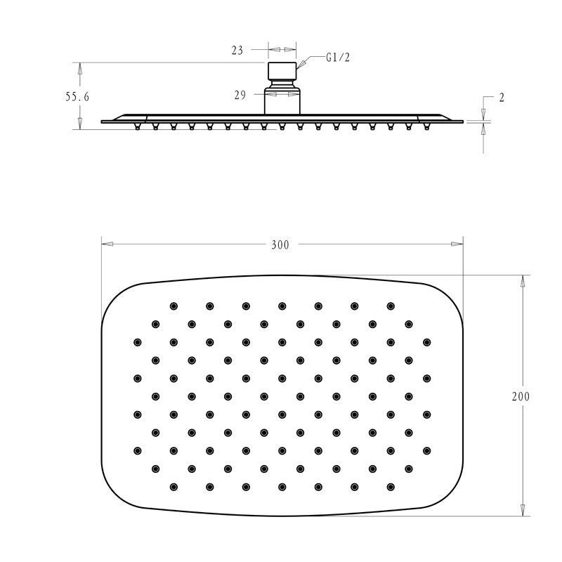 Rectangular Thin Supercharged Water-saving Mirror 304 Stainless Steel Top Spray - Cruish Home