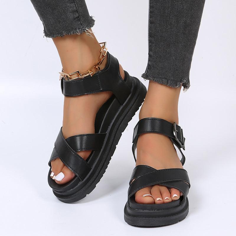 Women's Belt Buckle Fish Mouth Outer Wear Beach Sandals - Cruish Home