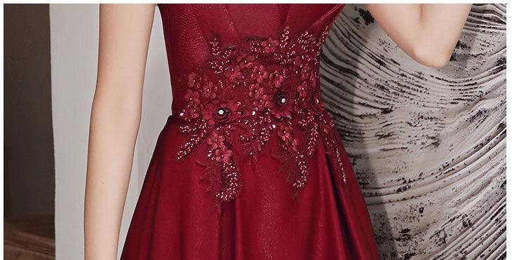 Engagement Strap Evening Dress Simple Atmosphere Wine Red - Cruish Home