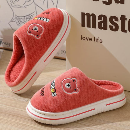 Cartoon Bear Plush Slippers For Women Autumn And Winter Warm Home Shoes Couple Thick-sole Non-slip Fashion Furry Slipper Men - Cruish Home