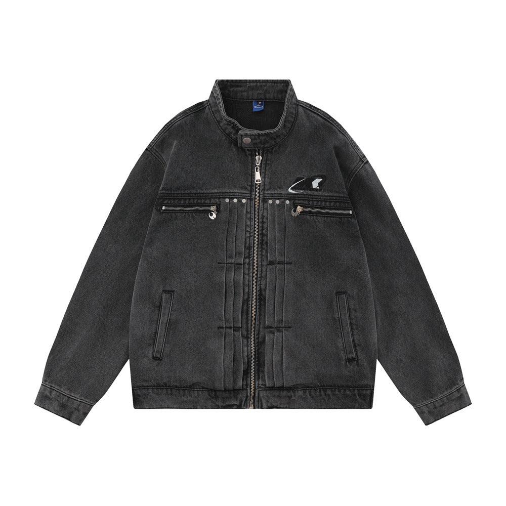 Washed And Worn Zipper Pocket Denim Jacket - Cruish Home