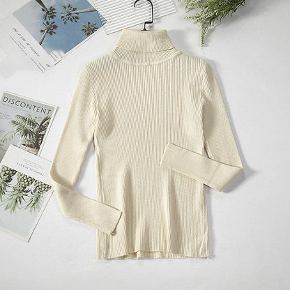 Solid Color Pit Strip Knit Pullover Turtleneck Sweater - Cruish Home