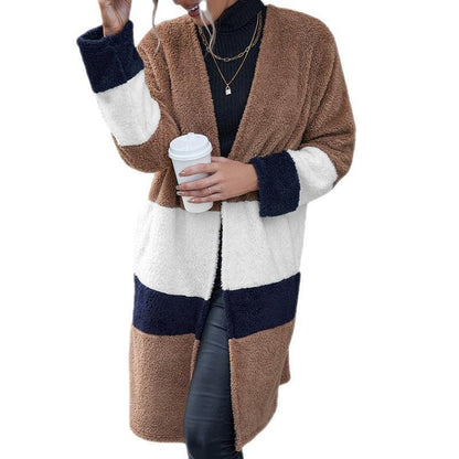 Double-sided Woolen Color-blocking Mid-length Cardigan Windbreaker Jacket - Cruish Home