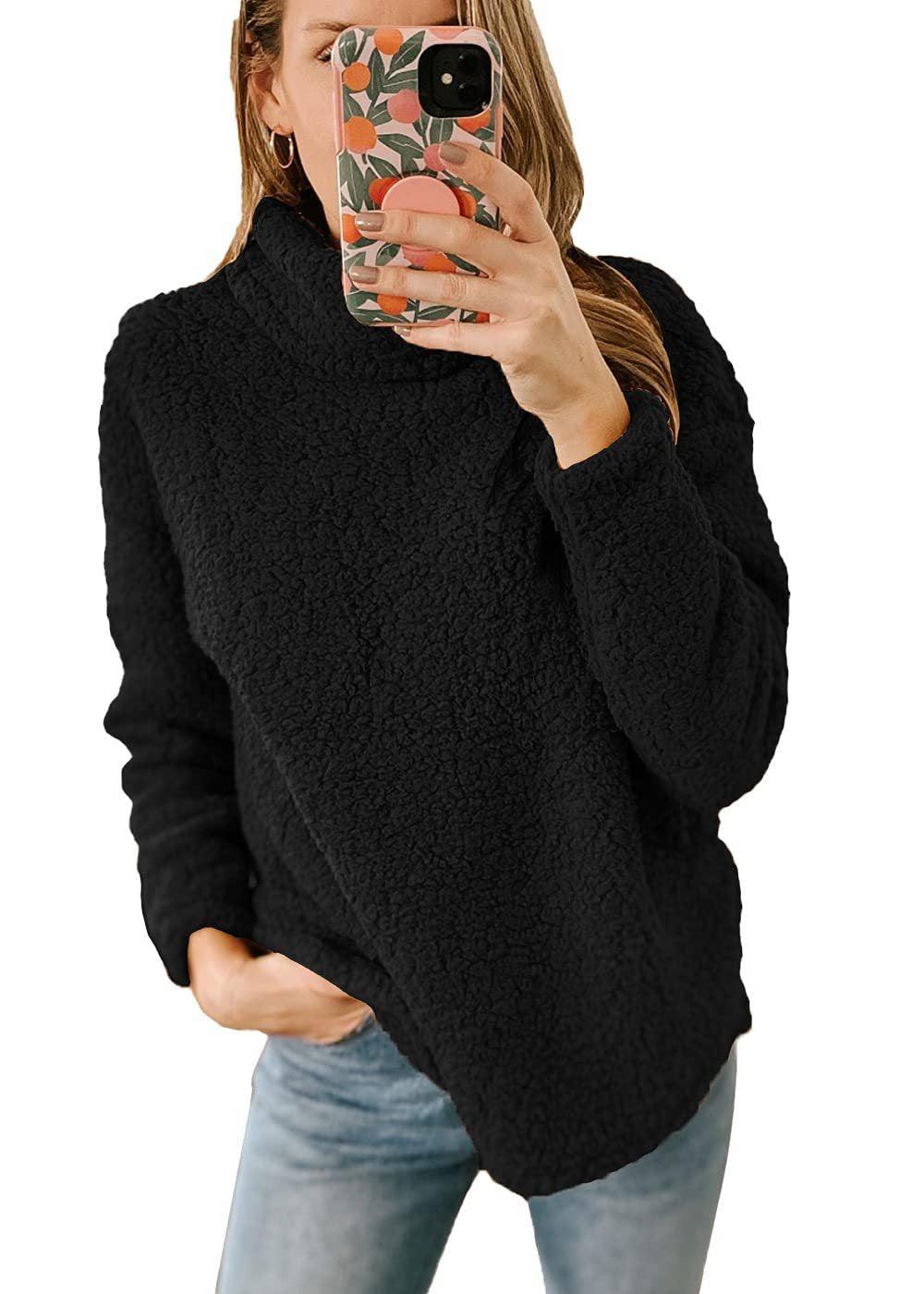 Women's Clothing New Furry Turtleneck Solid Color Hoodie Plush Top Women - Cruish Home