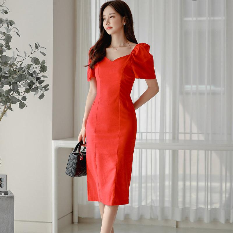 Red Ladies Women's Summer New Elegant And Thin Temperament Small Dress - Cruish Home