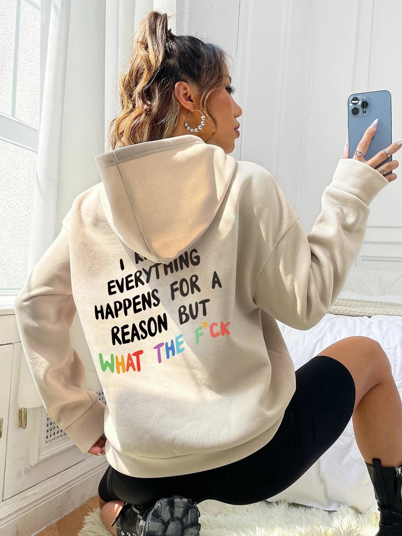 Women Drawstring Letter Printed Hoodie - Cruish Home