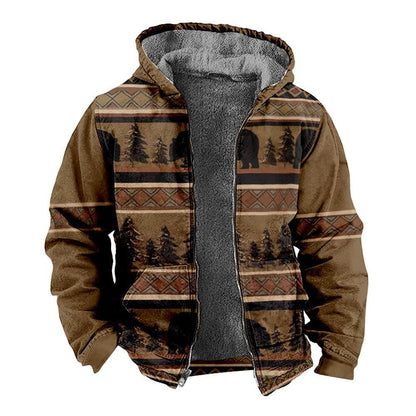 Men's Hooded Plush Printed Long Sleeved Cotton Jacket - Cruish Home