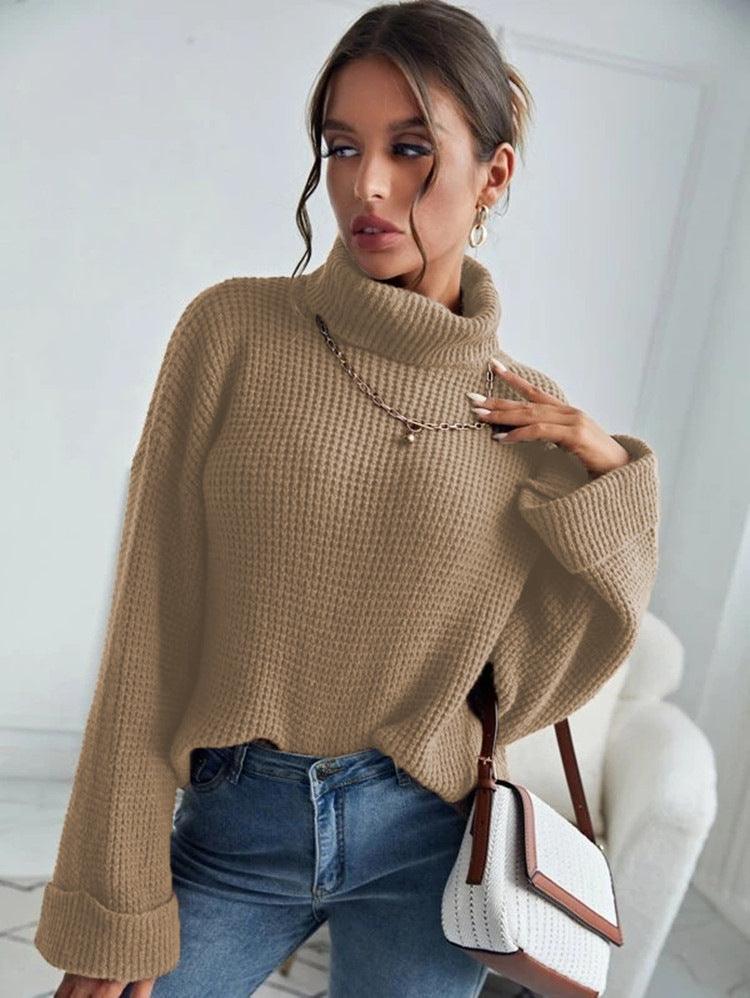 New Style High Collar Solid Color Slim Knit Sweater For Women - Cruish Home