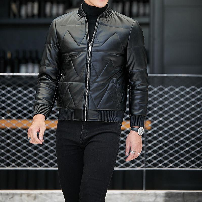 Men's Standing Collar Casual Zipper PU Leather Jacket - Cruish Home