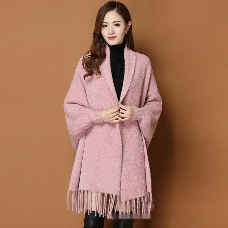 Autumn And Winter Classic Pure Color Thickened Faux Mink Sleeved Shawl Women's Scarf