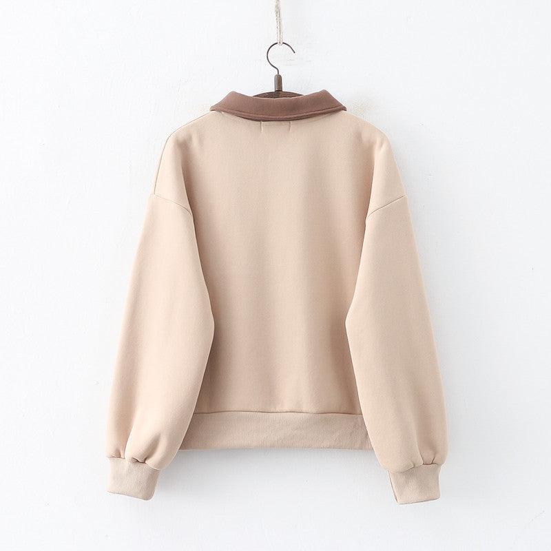 Japanese College Style Cartoon Wool Dog Fleece-lined Thickened Pullover Long Sleeve Sweater - Cruish Home