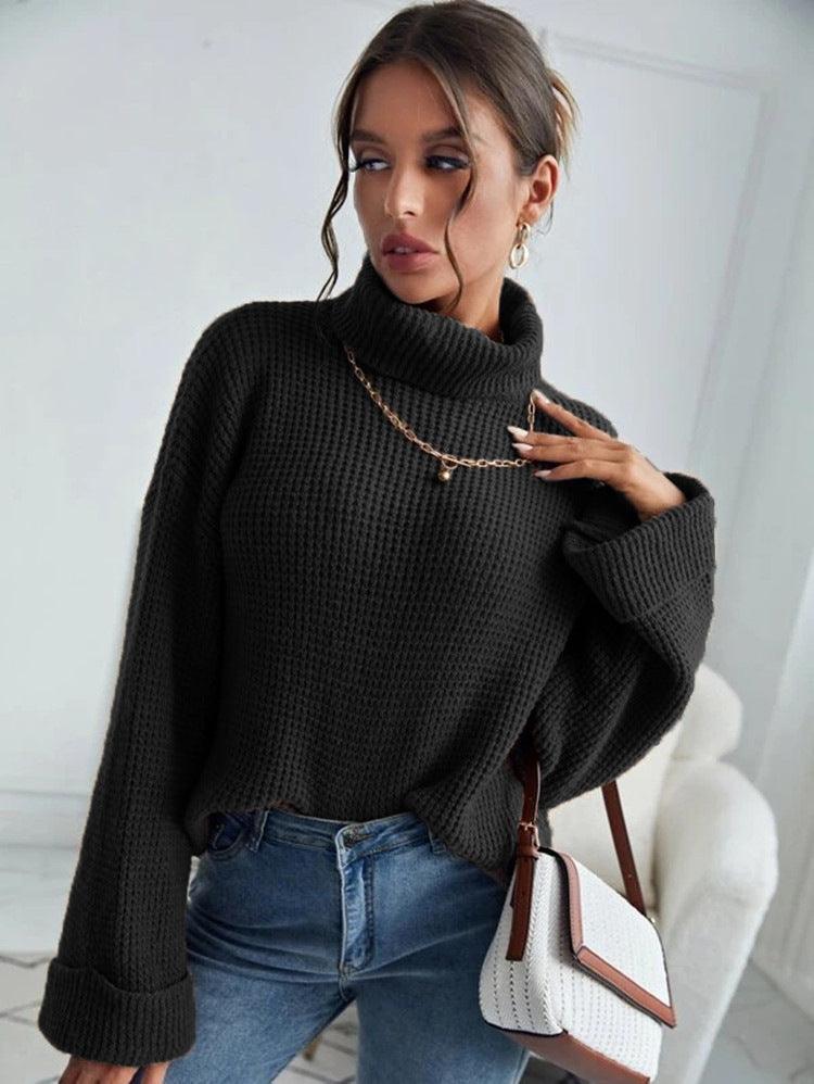 New Style High Collar Solid Color Slim Knit Sweater For Women - Cruish Home