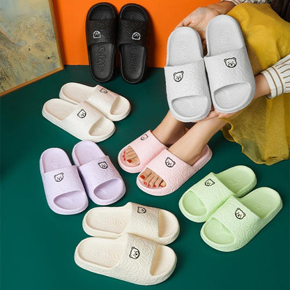 Cute Bear Slippers Indoor Non-slip Thick Soles Floor Bedroom Bathroom Slippers For Women Men Fashion House Shoes Summer - Cruish Home