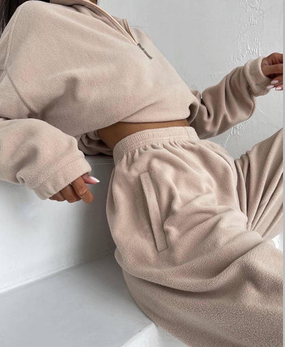 Fashion High Collar Leisure Fleece Sweater Suit - Cruish Home