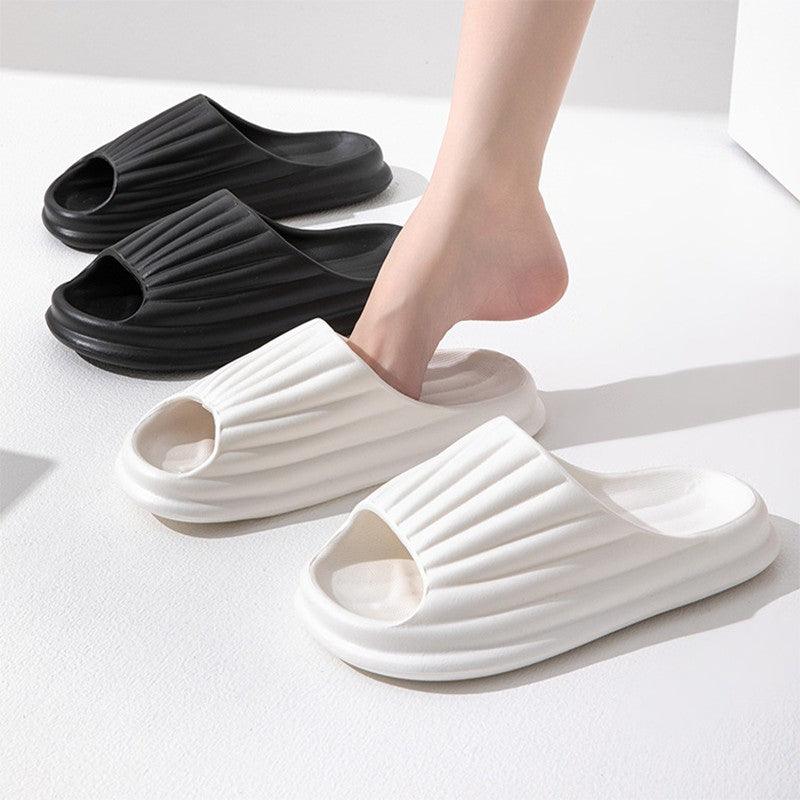 Home Slippers Women Men New Solid Striped Peep-toe Shoes House Floor Bathroom Slippers For Couple - Cruish Home