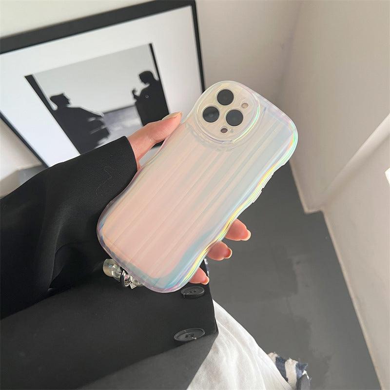 Laser Wave Silicone Phone Case Gradient Laser Stripes Bracelet Case For IPhone 14 13 12 11 Pro Max Plus Bead Chain - Cruish Home