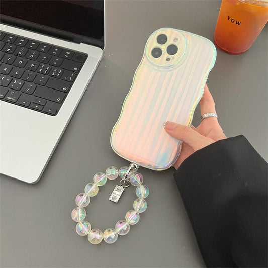 Laser Wave Silicone Phone Case Gradient Laser Stripes Bracelet Case For IPhone 14 13 12 11 Pro Max Plus Bead Chain - Cruish Home