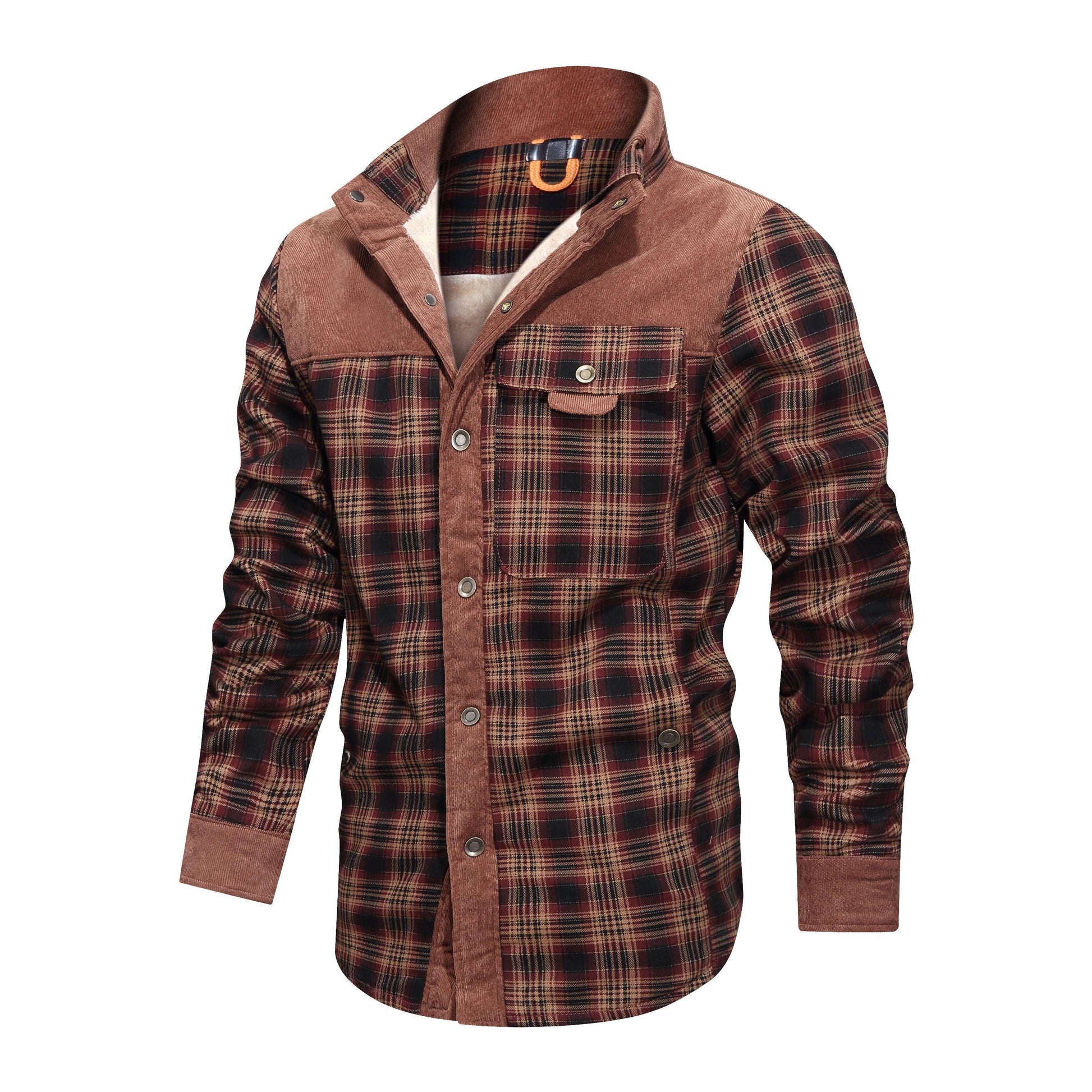 Thickened Shirt Jacket With Classic Plaid Fuzzy Fleece Lining Inside Design - Cruish Home