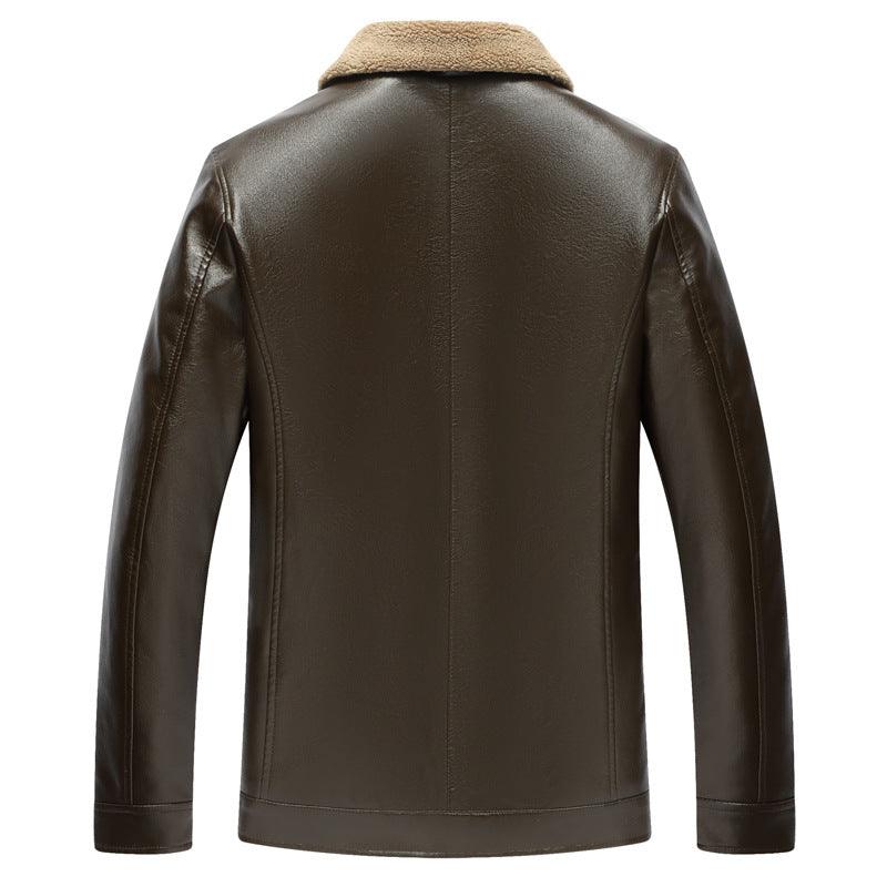 Men's Fashion Casual Polo Collar Fleece-lined Thickened Leather Jacket Coat - Cruish Home